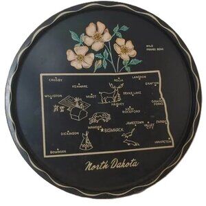 North‎ Dakota Plate Vintage Metal State Tray Wall Art Decor Collectible
